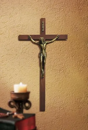 10" Walnut Finish Crucifix with Antique Gold Plated Corpus