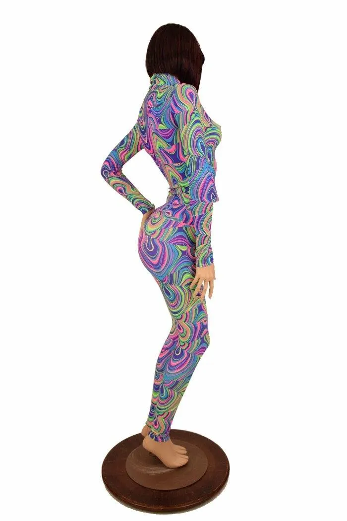 2PC Glow Worm Mock Catsuit (Leggings & Top)