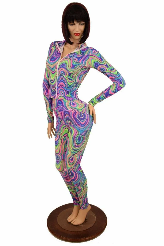 2PC Glow Worm Mock Catsuit (Leggings & Top)