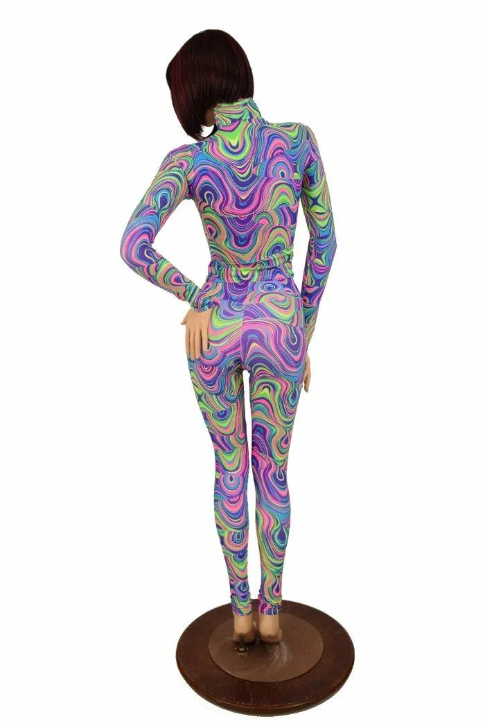 2PC Glow Worm Mock Catsuit (Leggings & Top)