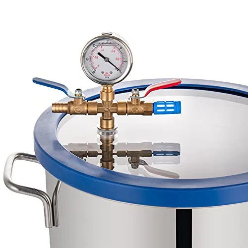 5 Gallon Vacuum Chamber, Tempered Glass Lid Stainless Steel Degassing Chamber Perfect for Stabilizing Wood, Degassing Silicones, Epoxies and Essential Oils