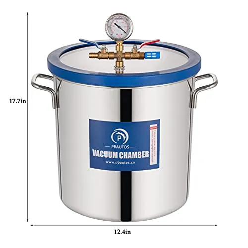 5 Gallon Vacuum Chamber, Tempered Glass Lid Stainless Steel Degassing Chamber Perfect for Stabilizing Wood, Degassing Silicones, Epoxies and Essential Oils