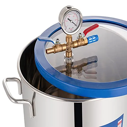 5 Gallon Vacuum Chamber, Tempered Glass Lid Stainless Steel Degassing Chamber Perfect for Stabilizing Wood, Degassing Silicones, Epoxies and Essential Oils