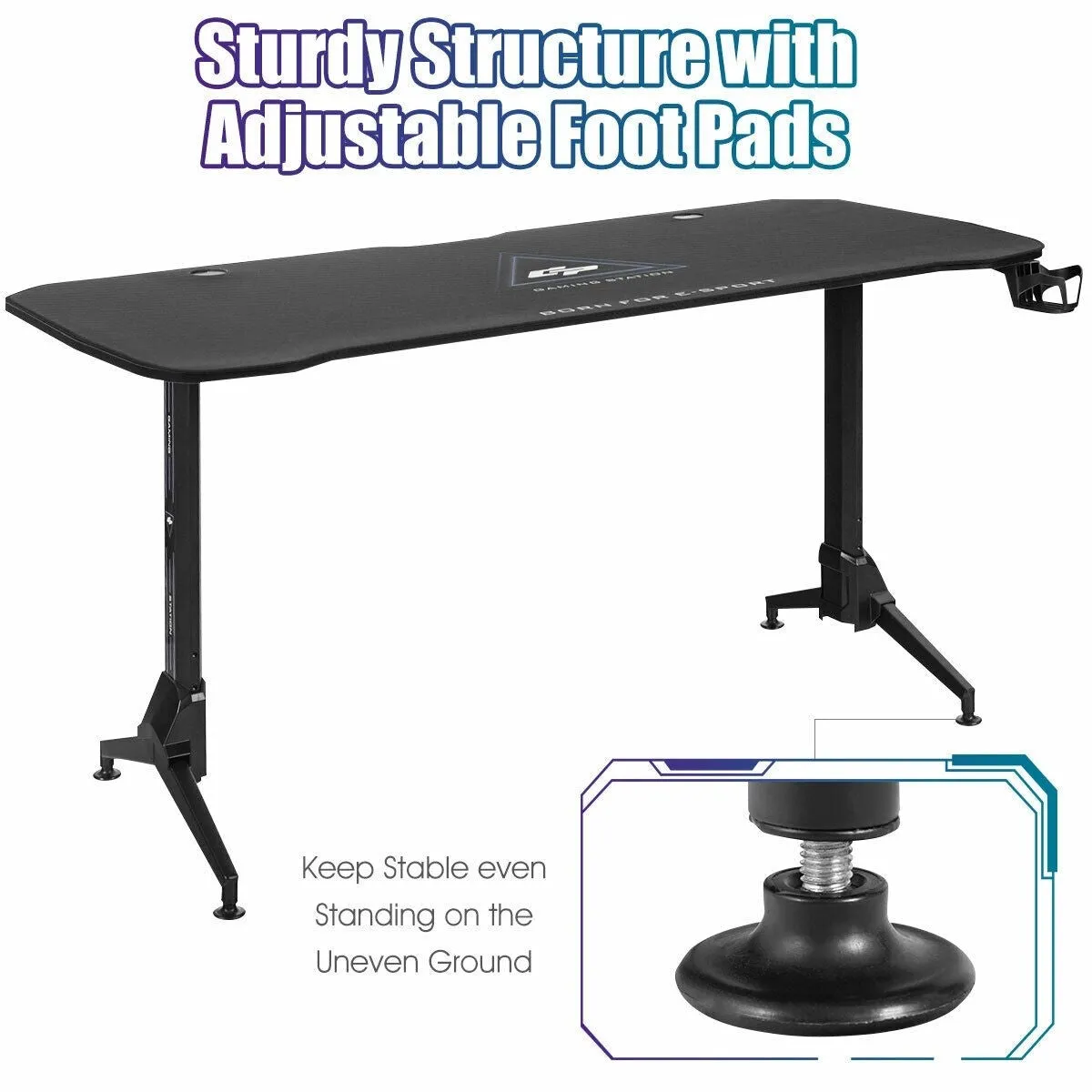 62.5 Inch T-Shaped Gaming Desk with Cup Holder