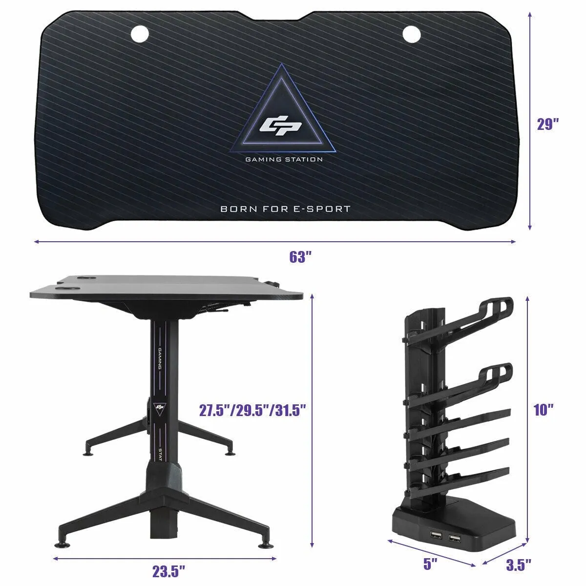 62.5 Inch T-Shaped Gaming Desk with Cup Holder