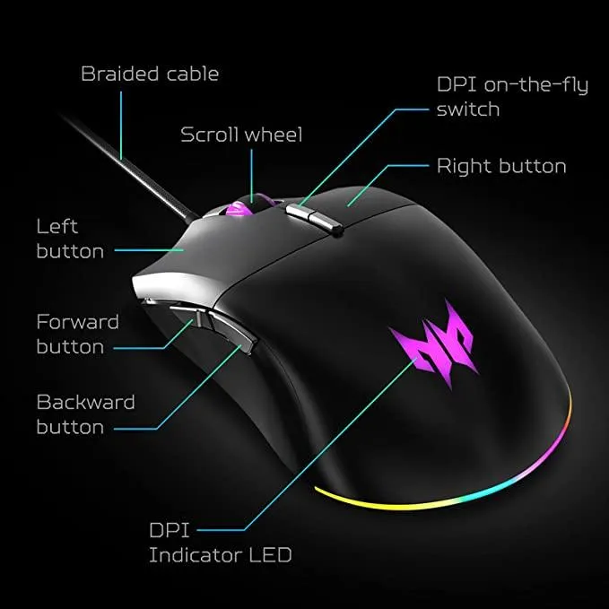 Acer Predator Cestus 330 Optical Wired Gaming Mouse (Black) (PMW920)