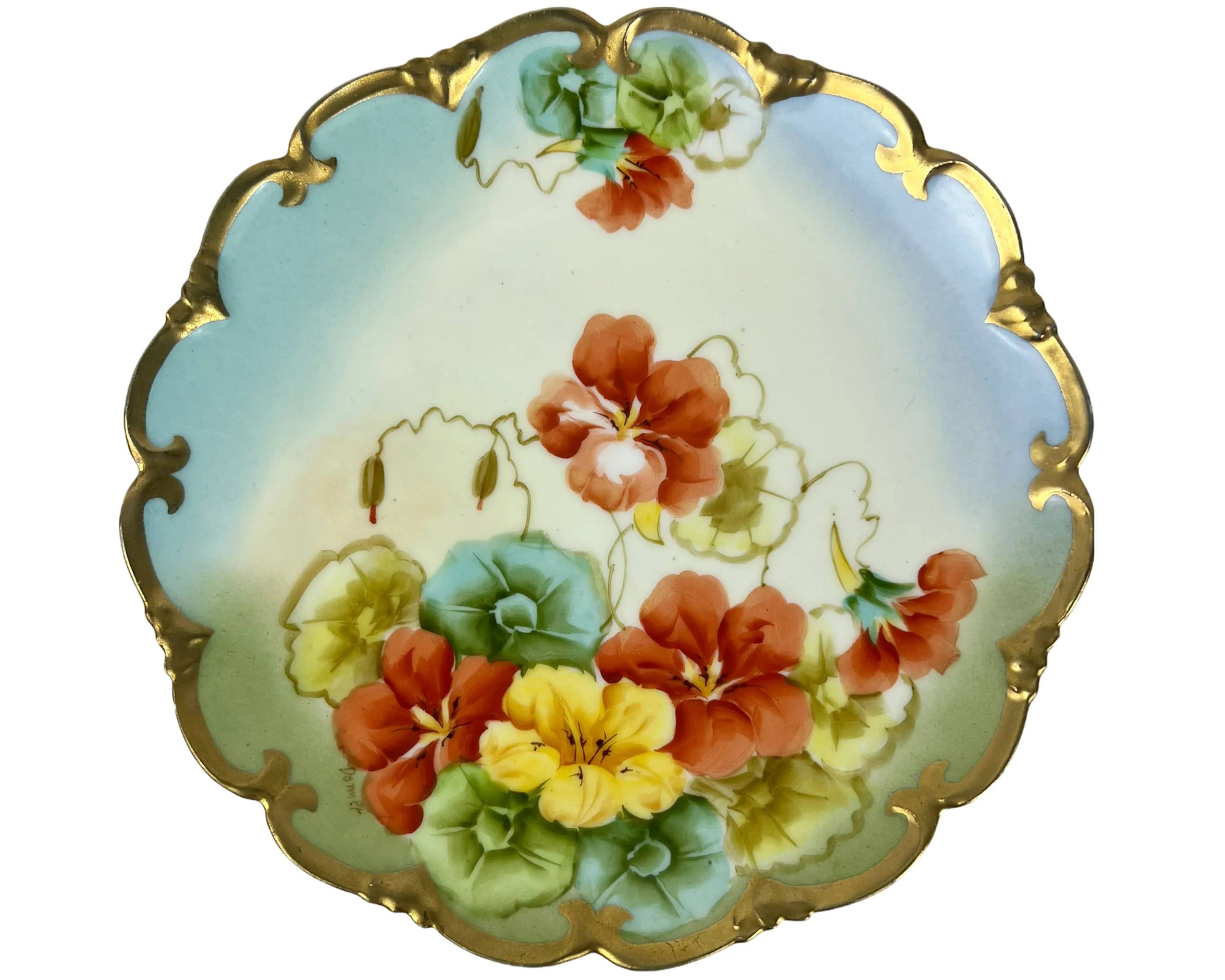 Antique Porcelain Plate Vienna Floral Hand Painted China PH Leonard