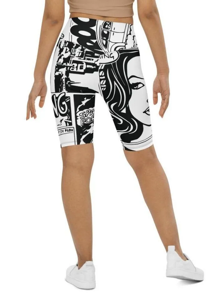 Black & White Comic Book Biker Shorts