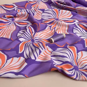 Bold Painted Flowers on Purple LENZING™ ECOVERO™ Viscose Fabric