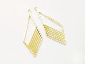 Charm, Alloy metal, 18x50mm, geometric, gold color, 2 pcs | 合金吊咀, 幾何圖形, 18x50mm, 金色, 2個