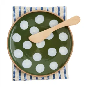 Mudpie Green or Blue Dot Stoneware Appetizer Plate Set