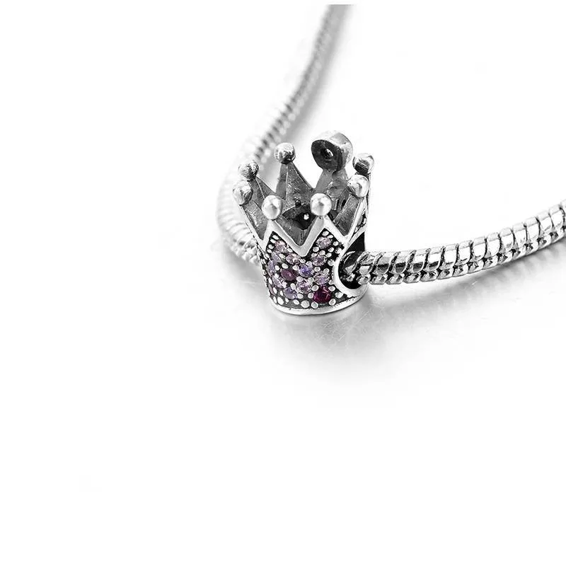 Pink Princess Cubic Zirconia Crown Charm in 925 Sterling Silver