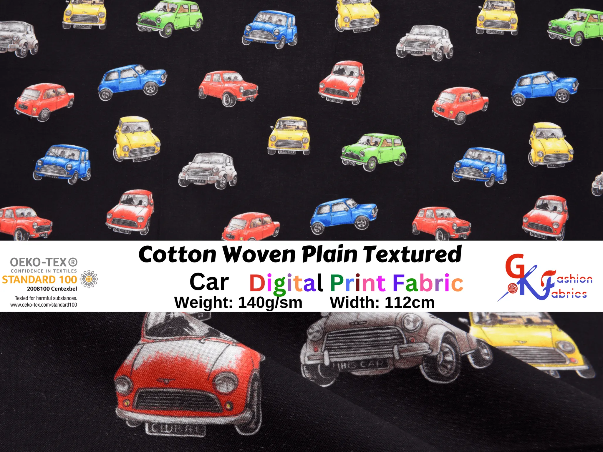 Quilted Cotton Woven Plain Textured Car Digital Print Fabric - D#8